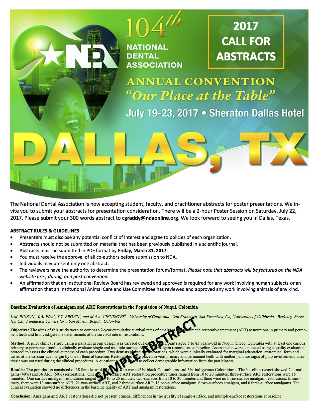 2017 Call for Abstracts National Dental Association